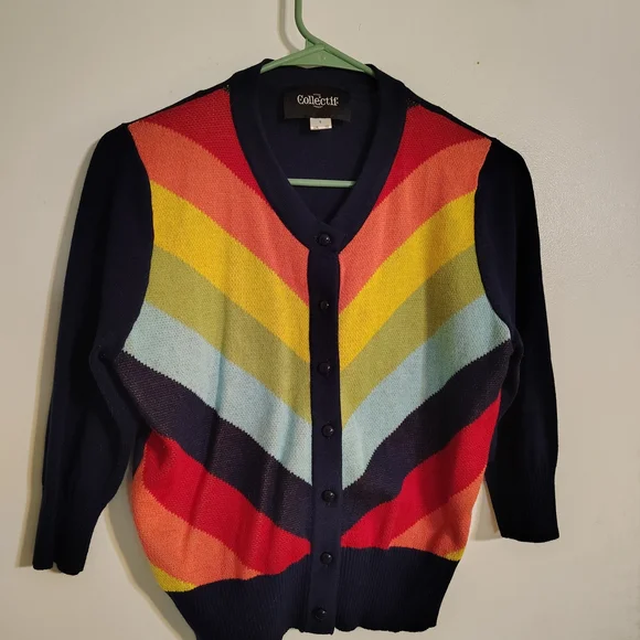 Collectif Rainbow Chevron Cardigan UK 10 - Picture 2 of 4